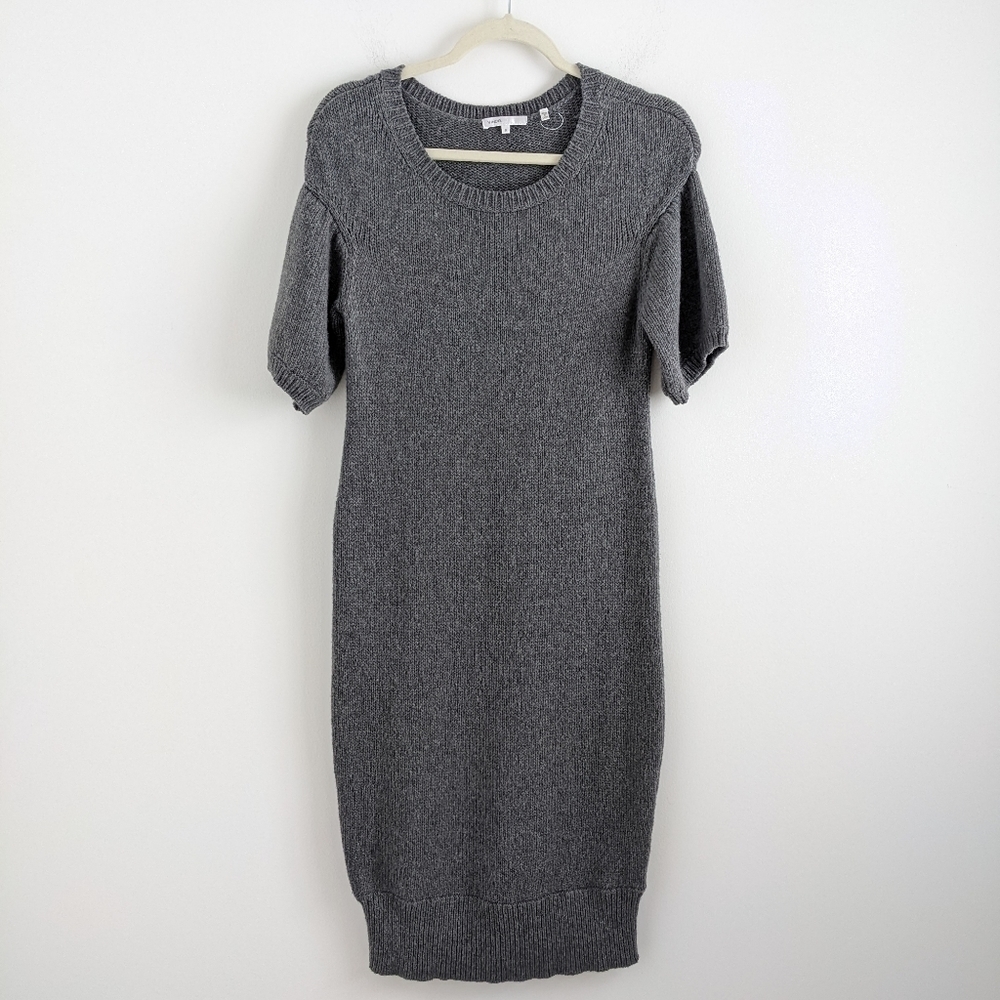 VINCE Grey Short Sleeve Sweater Dress Shift Narrow Ribbed Hem M